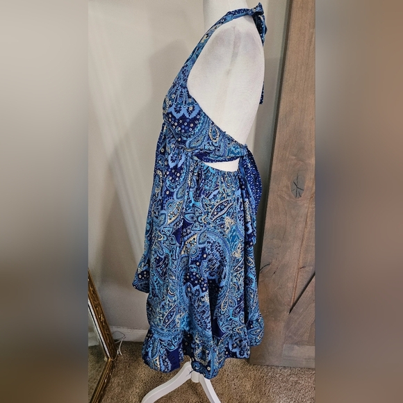 ASHLEY TAYLOR Silk Halter Paisley Print Sundress In Blue/white. O/S NWT - Picture 6 of 11